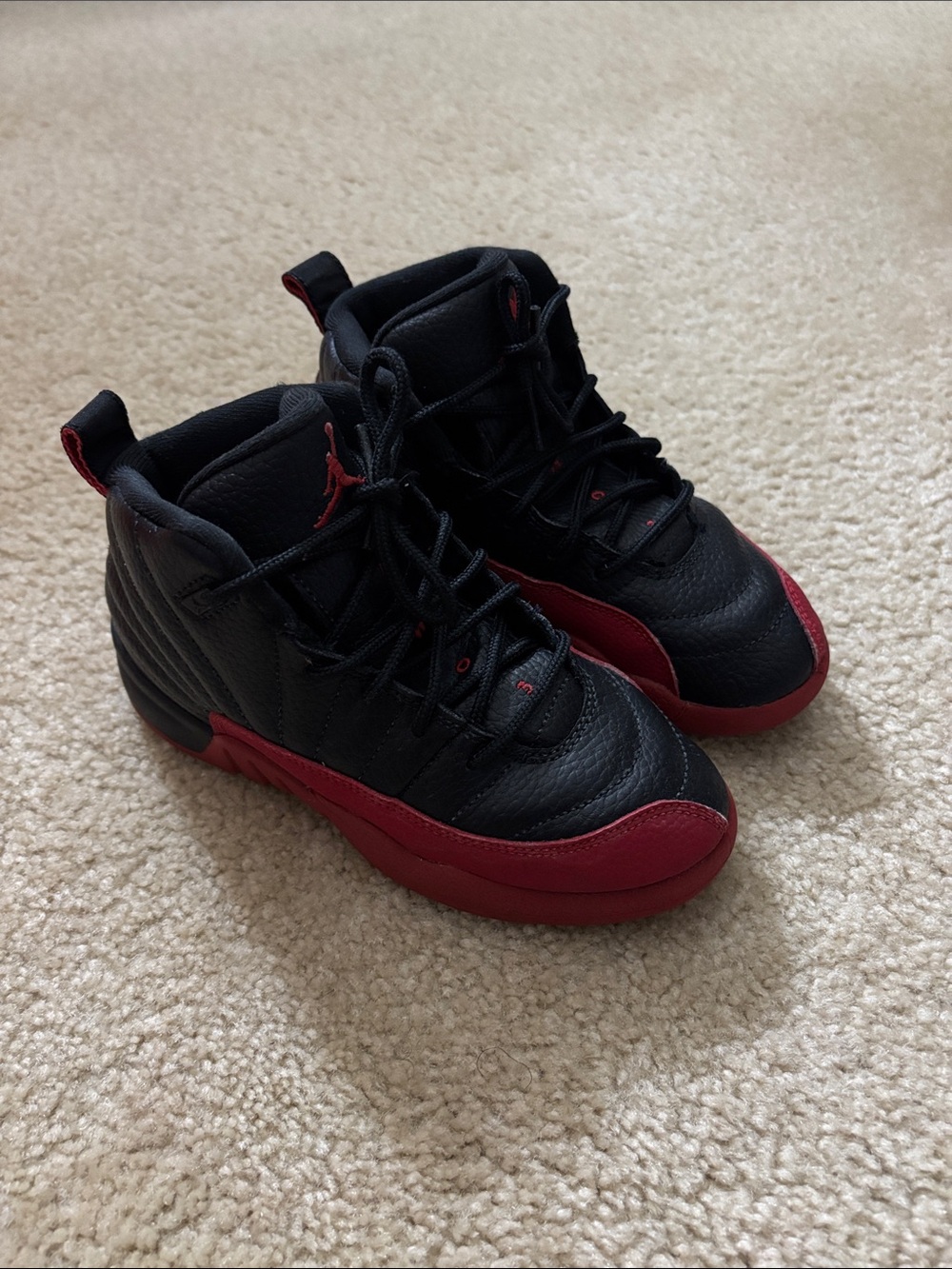Retro Jordan 12 Kids Black & Red High-Top Sneakers